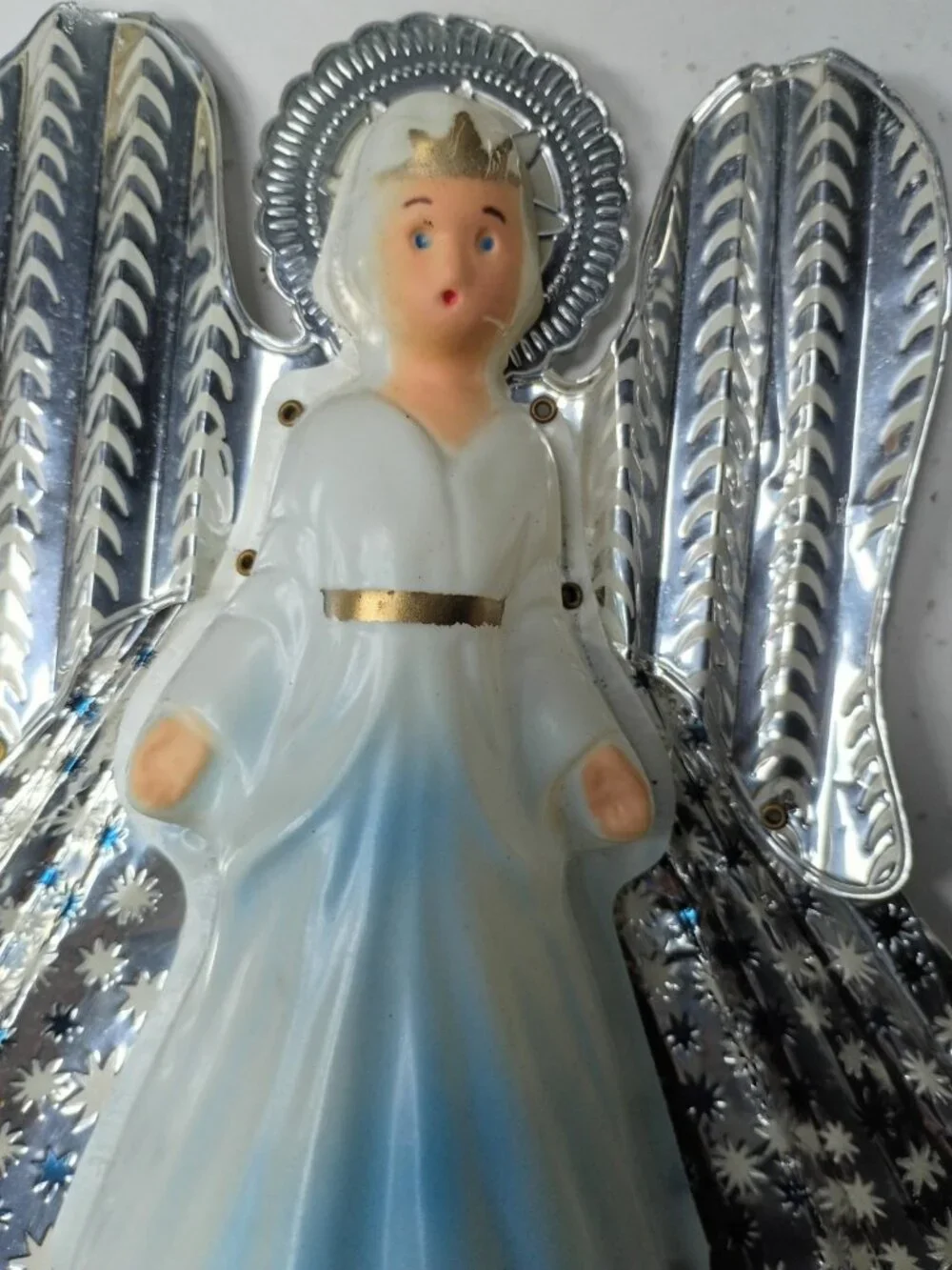 Vtg 50's Accordion Foil Angel Tree Topper Christmas Holiday Celluloid MCM